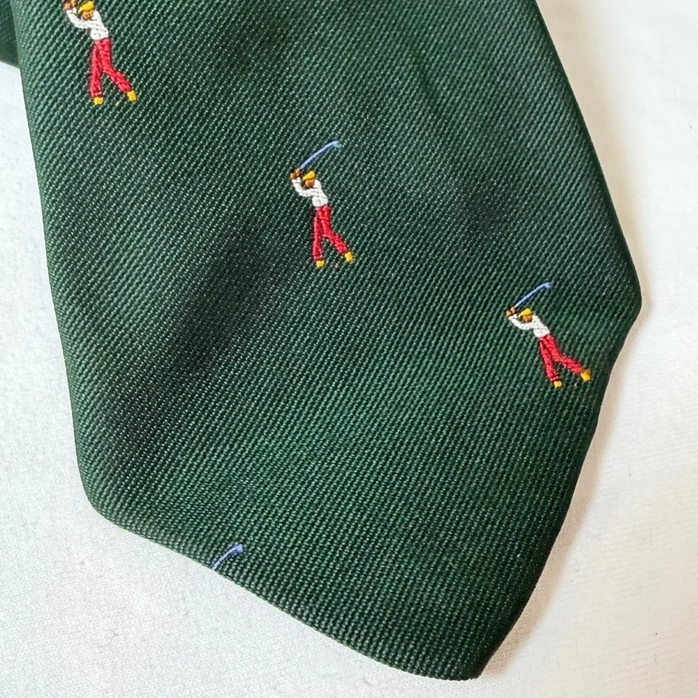 Trimingham Bermuda Green All Over Print Golf Embroidered Pattern Tie EUC